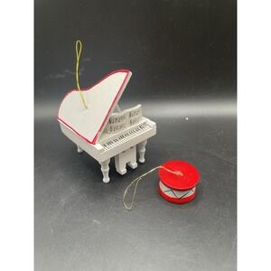 Vtg Wooden Piano And Drum Ornaments made in Taiwan